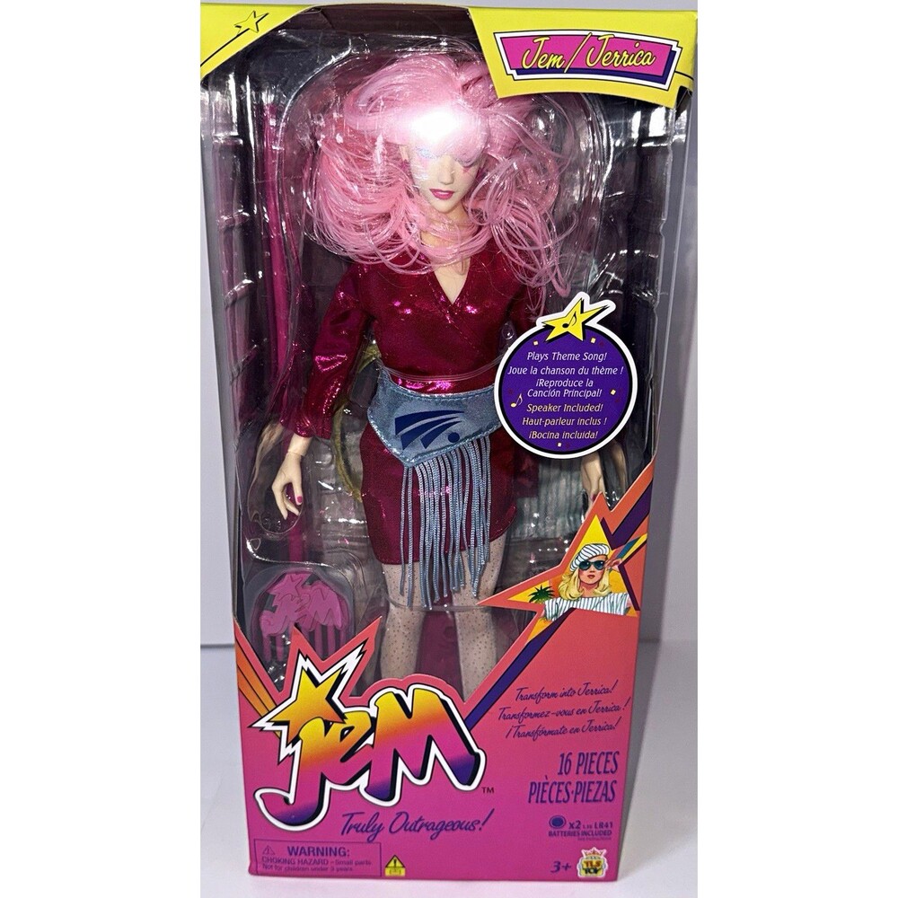 Jem/Jerrica Truly Outrageous 12in Fashion Doll Plays Theme Song w/ Speaker 16pc